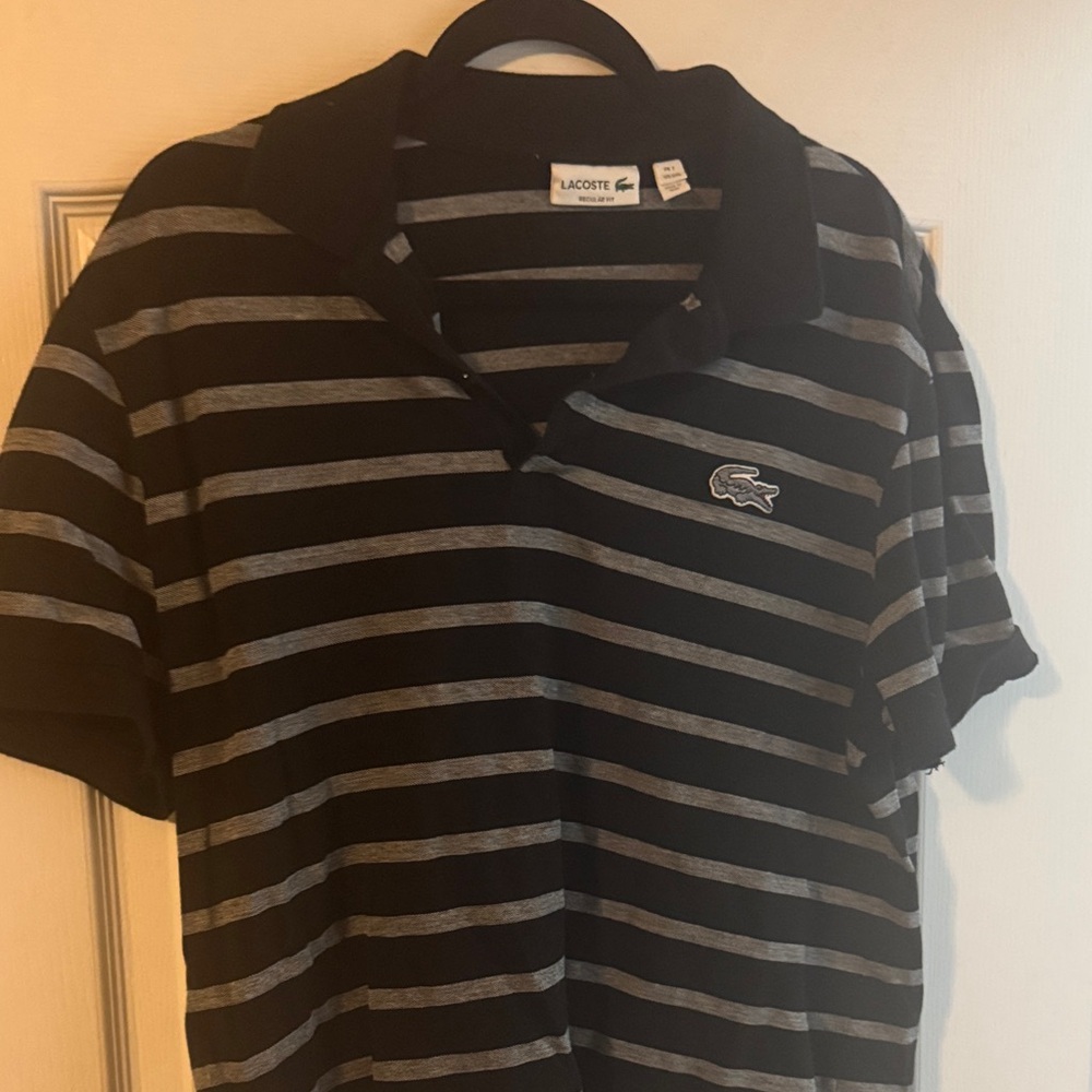 Lacoste Polo with Black and Gray Stripes